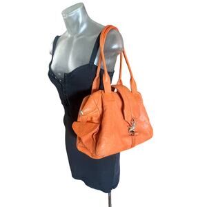 POSSÉ New York Pumpkin Orange Leather Purse Bag Chunky Metal Hardware